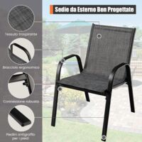 Set 4 Sedie Da Giardino COSTWAY | Poltrone Impilabili In Textilene | Gambe Metallo | Grigio, Portata 150kg