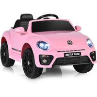 COSTWAY 12V Volkswagen Macchina Elettrica per Bambini, Auto Maggiolino con Telecomando Luci Musica Doppia Porta, Fino a 5km/h, 3-8 Anni (Rosa)