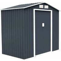 COSTWAY Casetta da Giardino in Acciaio 2,7㎡, con Base, Porte Scorrevoli, Maniglie, Sfoghi e Tettoia, Capanno da Esterno per Giardino, Fattoria e Cortile, 213 x 127 x 185 cm (Grigio Scuro)