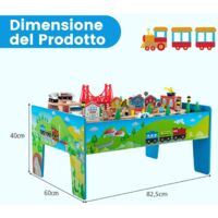 Tavolo Multifunzione Con Trenino In Legno 92 Pezzi - Set Creativo Per Bambini 3+ Anni Con Superficie Reversibile E Contenitori