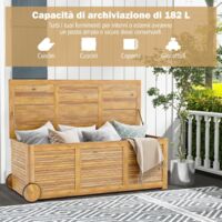 Baule Da Giardino In Acacia 182L | Con Ruote E Maniglie | Resistente All'acqua | 127x50x45 Cm - Foto 12