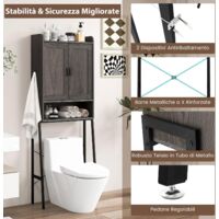 Scaffale Bagno COSTWAY 60x24x177cm | 4 Ripiani | Sopra WC | Nero/Marrone - Foto 11