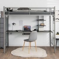 COSTWAY Letto a Soppalco in Metallo, Struttura del Letto Salvaspazio con 2 Scale e Scrivania, Letto a Doghe Ideale per Adolescenti e Adulti, 200x95x180,5 cm (Argento)