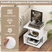 Tavolino Stretto Sthmec Con LED RGB E Stazione Di Ricarica – Comodino Bianco 20x40x63 Cm, 3 Ripiani Con Cesto, Per Soggiorno E Camera - 4
