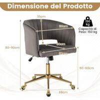 Sedia Da Scrivania In Velluto COSTWAY | Schienale Alto, Altezza Regolabile, Ruote | Rosa, Carico 150 Kg - Foto 4