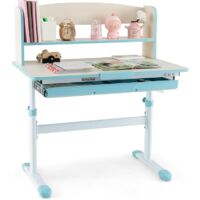 COSTWAY Scrivania per Bambini, Banco Scuola per 3-12 Anni Regolabile in Altezza da 50cm a 73cm con Piano Inclinabile 60°, Scrittoio Cameretta Multifunzionale con Libreria e Cassetto (Blu)