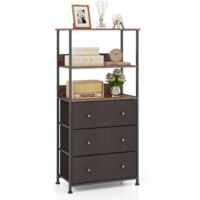 Cassettiera Con 4 Cassetti In Tessuto Rimovibili, Mobiletto Salvaspazio Industriale Per Soggiorno Marrone