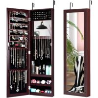 COSTWAY Armadietto Portagioie Con Specchio - Da Appendere A Muro O Porta, Bianco/Nero, Capiente - Foto 11