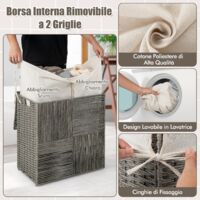 KESSER® Cesto portabiancheria con coperchio, 2 scomparti, pieghevole
