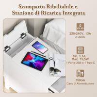 Yoobure Tavolino Con Stazione Di Ricarica USB E Prese, 60x30x50 Cm, Pieghevole, Con Cassetto E Ripiani, Per Soggiorno E Camera Da Letto, Struttura In Acciaio, Carico Fino A 100 Kg