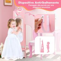 Armadio Gioielli Per Bambini Con Specchio A Figura Intera - Organizzatore Con Cassetti Bianco 31,5x30x115cm - Foto 8