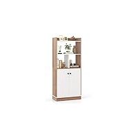 COSTWAY Libreria Scaffale con 2 Ante di Stoccaggio, Libreria Salvaspazio Moderna con 4 Ripiani in Legno Aperti, Mobile Alto Ufficio, per Soggiorno, Camera da Letto, 60 x 30 x 140 cm