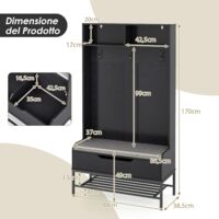 Appendiabiti 4 In 1 COSTWAY Con Panca E Cuscino – 90x38,5x170 Cm, Per Ingresso E Camera