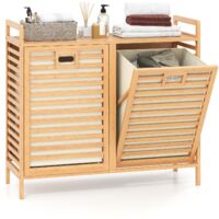 COSTWAY Cesto Portabiancheria in Bambù 75 L, Porta Biancheria Sporca con 2 Cestini Rimovibili, Ripiano Superiore e Maniglie, Mobile Salvaspazio per Bagno, Soggiorno e Ingresso, 80 x 30 x 72 cm