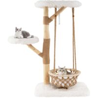 Albero per gatti XXL 123 cm, Albero per gatti in legno di pero, Altalena con amaca, Tiragraffi in juta, 3 piattaforme, Cuscino rimovibile, 70 x 50 x 123 cm