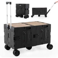 COSTWAY Carrello da Spiaggia Pieghevole 150 L, Carrello con Ruote Portatutto con Armadio a 2 Livelli e Manico Telescopico in Metallo, Carretto Giardino Portatile per Campeggio, Portata 120 kg (Nero)