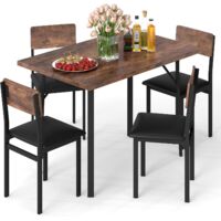 COSTWAY Set da Pranzo 5 Pezzi per 4 Persone, Tavolo da Cucina Industriale e 4 Sedie Imbottite in Pelle Finta con Gambe in Metallo, Set da Pranzo Salvaspazio per Piccoli Appartamenti e Angolo