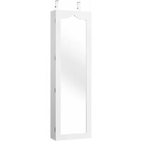 Costway Armadio portagioielli con specchio e 5 luci LED montato a muro,  Organizer gioielli da porta con 6 cassetti Bianco