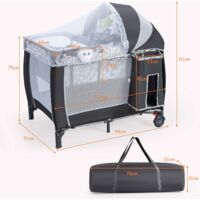 GYMAX Lettino Neonati Portatile 2-in-1 - Culla Pieghevole Con Ruote E Recinto Di Sicurezza, Da 0 A 36 Mesi (125x65x76 Cm, Grigio) - 4