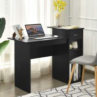 COSTWAY Scrivania Con Cassetto E Mensole - Tavolo Lavoro Legno 104x50x82 Cm, Nero, Ideale Per Ufficio E Piccoli Spazi