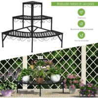 Aboxoo Supporto Per Piante A Scala 3 Ripiani In Metallo – 70x62,5x62,5 Cm, Nero, Per Interni/esterni, Espositore Da Giardino, Ripiani Portavasi - 2