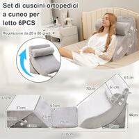 Costway Cuscino a cuneo regolabile da 6 pezzi, Set di cuscini in memory  foam per alleviare il dolore alla schiena Grigio