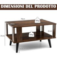 FABATO Tavolino Da Caffè Rettangolare 116 Cm Con 2 Ripiani E 2 Cassetti - Legno E Metallo Nero