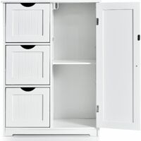 COSTWAY Mobile da Bagno, Mobile da Terra con 3 Cassetti e Anta, Ripiano Regolabile, per Bagno, Camera da Letto, Salotto, Cucina, 60x 30x 81cm (Bianco)