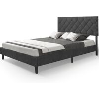 COSTWAY Telaio del Letto a Piattaforma Imbottito, Struttura Letto Moderna con Testiera, Piattaforma Letto con Doghe in Legno, Carico Massimo 450kg (200 x 140 cm)