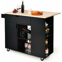 COSTWAY Carrello da Cucina con Cassetto, Carrello Servizio con Ripiano Aperto e Pieghevole, Carrello Multiuso con Ruote e Portasciugamani, 124x76x92 cm (Nero)