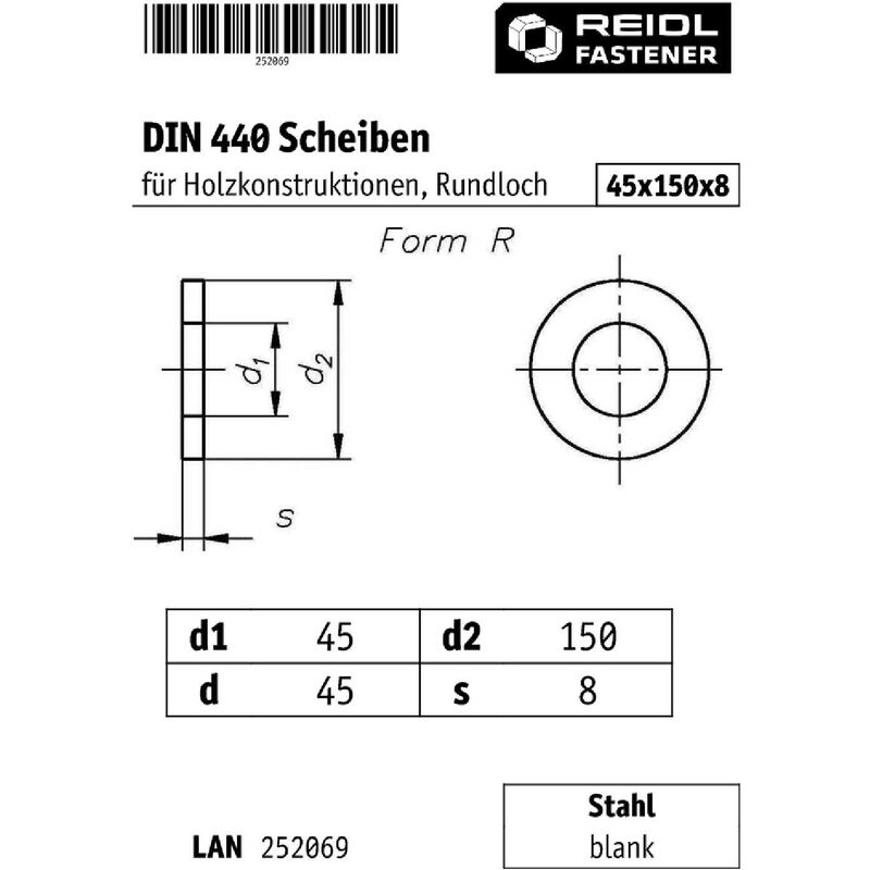100 Stck Unterlegscheiben DIN 440 verzinkt 6,6 x 22 x 2 mm - www