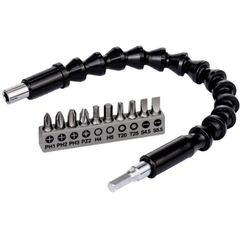 Bosch Bit Set 11-teilig mit flexibler Verlängerung aus Kunststoff 300 mm (1/5)