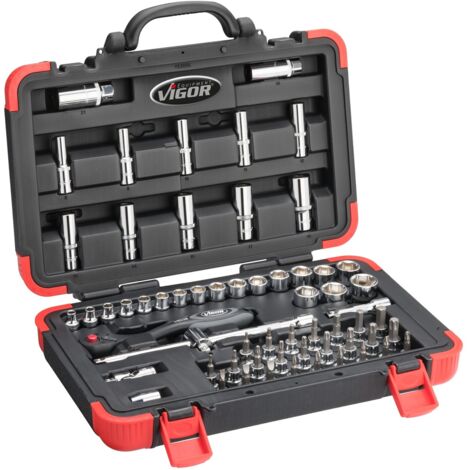 VIGOR Steckschlüssel Satz, 3/8 (10 mm) Vierkant hohl, Außen Sechskant Profil, Innen TORX Profil, Innen Sechskant Profil, Kreuzschlitz Profil PH, Pozi