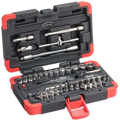 VIGOR Steckschlüssel Satz, 1/4 (6,3 mm) Vierkant hohl, Außen Sechskant Profil, Innen TX Profil, Innen Sechskant Profil, Kreuzschlitz Profil PH, Pozid
