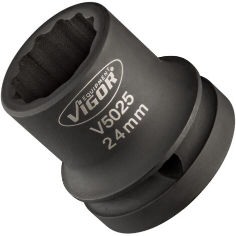 VIGOR Schlagschrauber Steckschlüsseleinsatz, V5025, 3/4 (20 mm) Vierkant hohl, Außen Doppelsechskant Profil, SW 24 mm (1/4)