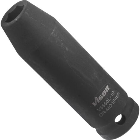 VIGOR Schlagschrauber Steckschlüsseleinsatz, lang, V5550L-10, 1/2 (12,5 mm) Vierkant hohl, Außen Sechskant Profil, SW 10 mm (1/4)