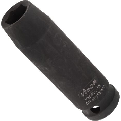 VIGOR Schlagschrauber Steckschlüsseleinsatz, lang, V5550L-13, 1/2 (12,5 mm) Vierkant hohl, Außen Sechskant Profil, SW 13 mm (1/4)