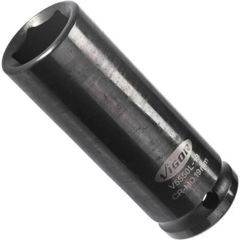 VIGOR Schlagschrauber Steckschlüsseleinsatz, lang, V5550L-19, 1/2 (12,5 mm) Vierkant hohl, Außen Sechskant Profil, SW 19 mm (1/5)