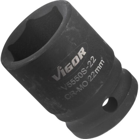 VIGOR Schlagschrauber Steckschlüsseleinsatz, kurz, V5550S-22, 1/2 (12,5 mm) Vierkant hohl, Außen Sechskant Profil, SW 22 mm (1/4)