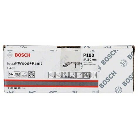 and 150 50er-Pack, Schleifblatt Bosch C470, Klett, for Papier ungelocht, 180, Paint Wood Best mm,