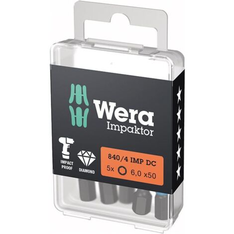 Wera Bit Impaktor 1/4 DIN 3126 E6,3 Innensechskant 6x50mm 5er Pack