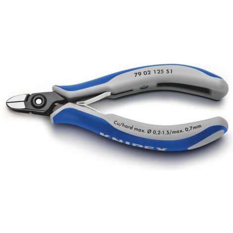 Knipex Präzisions-Elektronik-Seitenschneider z. B. zum Öffnen von Kunststoff-Kabelverbindern, mit Mehrkomponenten-Hüllen, brüniert, 125 mm