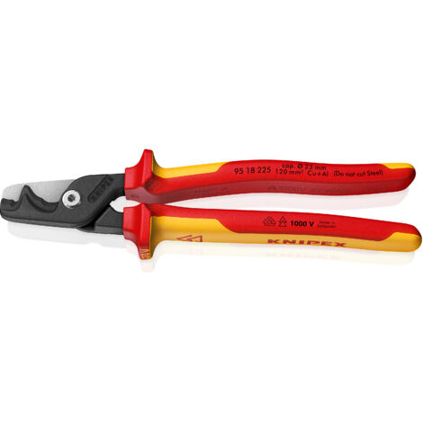 KNIPEX 95 18 225 StepCut® XL Kabelschere mit Stufenschnitt isolierender Mehrkomponenten-Griff, VDE-geprüft brüniert 225 mm