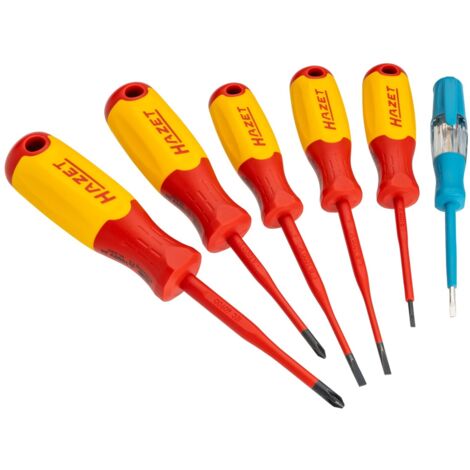 Hazet Hochvolt Elektriker Schraubendreher Satz, schutzisoliert, Schlitz Profil, Kreuzschlitz Profil PH, 6-tlg., 0,4 x 2,5 - 0,8 x 4 mm, PH1, PH2