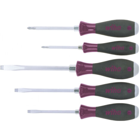 Wiha Schraubendreher Set MicroFinish® (29138), 5 tlg., Schraubenzieher Satz, Schraubwerkzeug mit Stahlkappe, für feuchte und ölige Arbeitsumgebungen, für Handwerk und für Industrie, Schlitz/ Phillips (1/3)