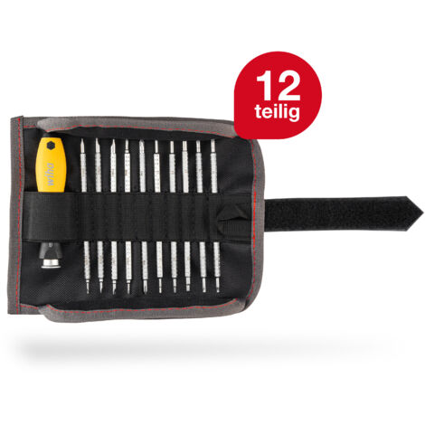 Wiha Schraubendreher mit Wechselklingen Set ESD SYSTEM 4 (31499), 12 tlg. für tiefliegende Schrauben, Schlitz/Kreuz/TORX/Sechskant inkl. Rolltasche