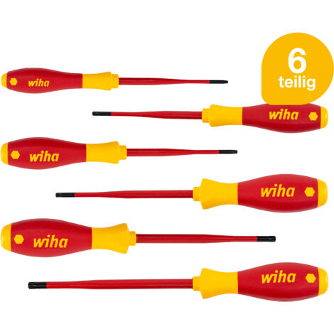 Wiha Schraubendreherset SoftFinish slimFix (41245), 6 teilig, Schraubenziehersatz VDE Elektriker, isoliert 1000v, Torx mit Loch