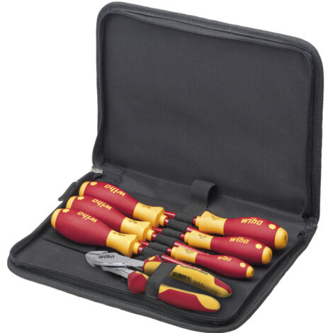 Wiha Werkzeug Set Elektriker Schraubendreher, Kraftseitenschneider 8-tlg. inkl. Werkzeugmappe (38020)