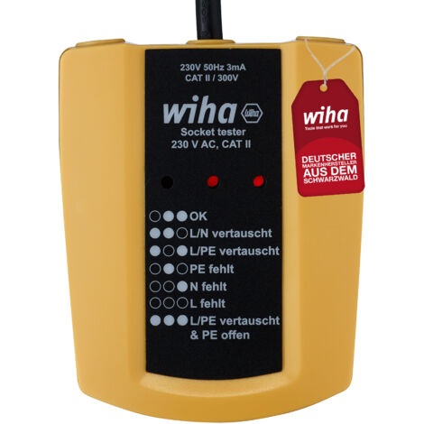 Wiha Steckdosentester 230 V AC, CAT II inkl. 2x AAA-Batterien I mit flexiblem Kabel I LED-Anzeige (45220) (1/5)