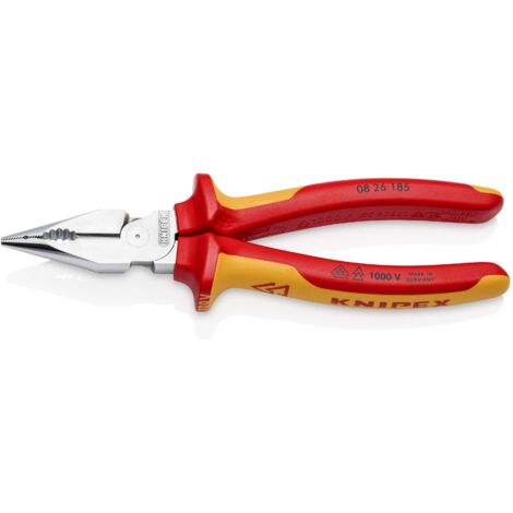 KNIPEX 08 26 185 Spitz-Kombizange isoliert mit Mehrkomponenten-Hüllen, VDE-geprüft verchromt 185 mm